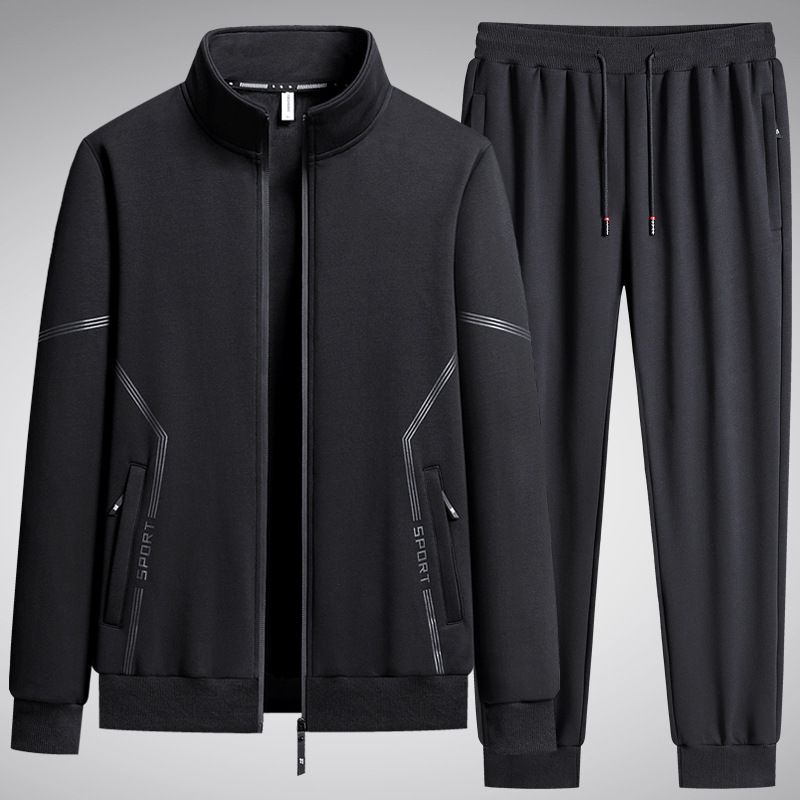 Conjunto deportivo informal de cuello alto para hombre, primavera y otoño de 2025, cárdigan holgado y cómodo de talla grande, conjunto de dos piezas_voghion.com