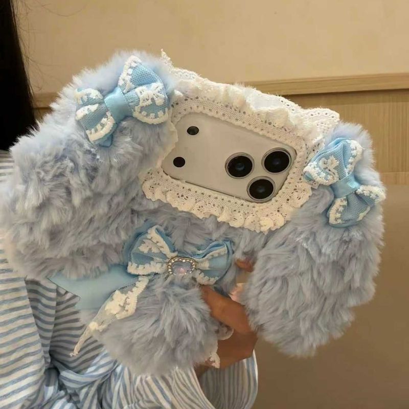 Handmade Cute Baby Rabbit Bear Series Pink Rabbit Bear Plush IPhone Case, Bow_voghion.com