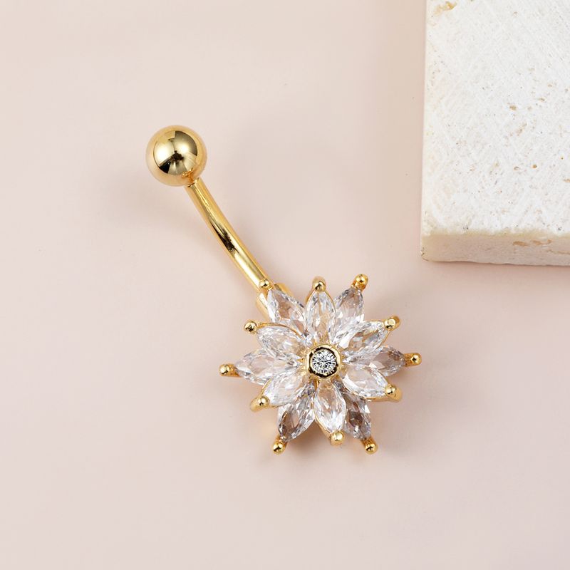 Piercing per ombelico a forma di margherita - Zirconia cubica AAA e acciaio chirurgico 316L, gioiello boho per il corpo (14G/16G, ipoallergenico, confezione regalo)_voghion.com