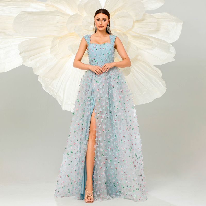 Dameskleding Mouwloos Temperament Vierkante Hals Sling Lange Boheemse Stijl Grote Swing Mesh Avondjurk Voor Vrouwen_voghion.com