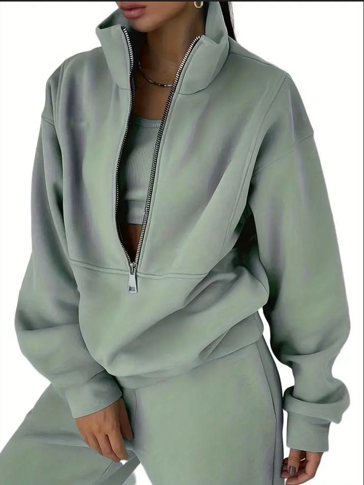 Treten Sie ein in Mode, Freizeit, Sport, Zuhause, lockerer, bequemer Reißverschluss, Fleece, gestrickter Hoodie und Hose, zweiteiliger Damenpullover_voghion.com