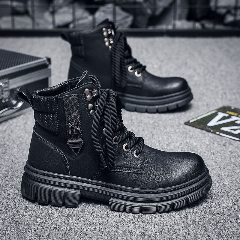 Trendige Herren-Martin-Stiefel aus echtem Leder, neue Herbstfarbe 2023, handgefertigt, schmutzabweisend, große Zehenschuhe,_voghion.com