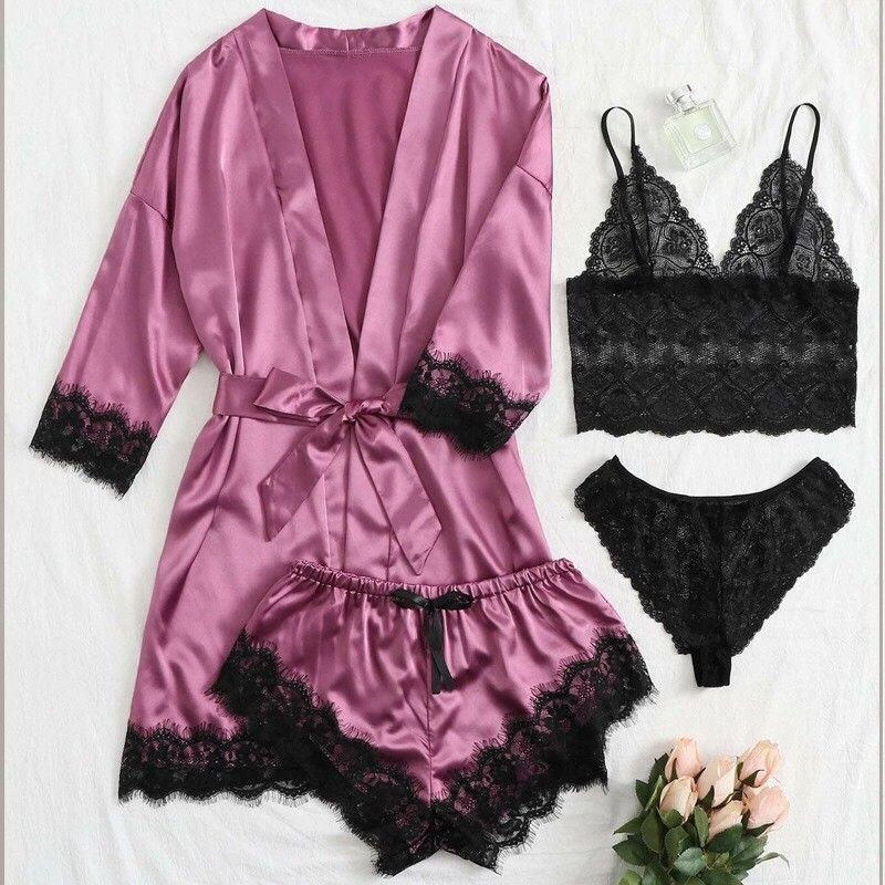 Eros Lab European And American Style Women's Pajamas Four-Piece Set Lingerie Plus Size Export Home Wear Manufacturer Lace_voghion.com
