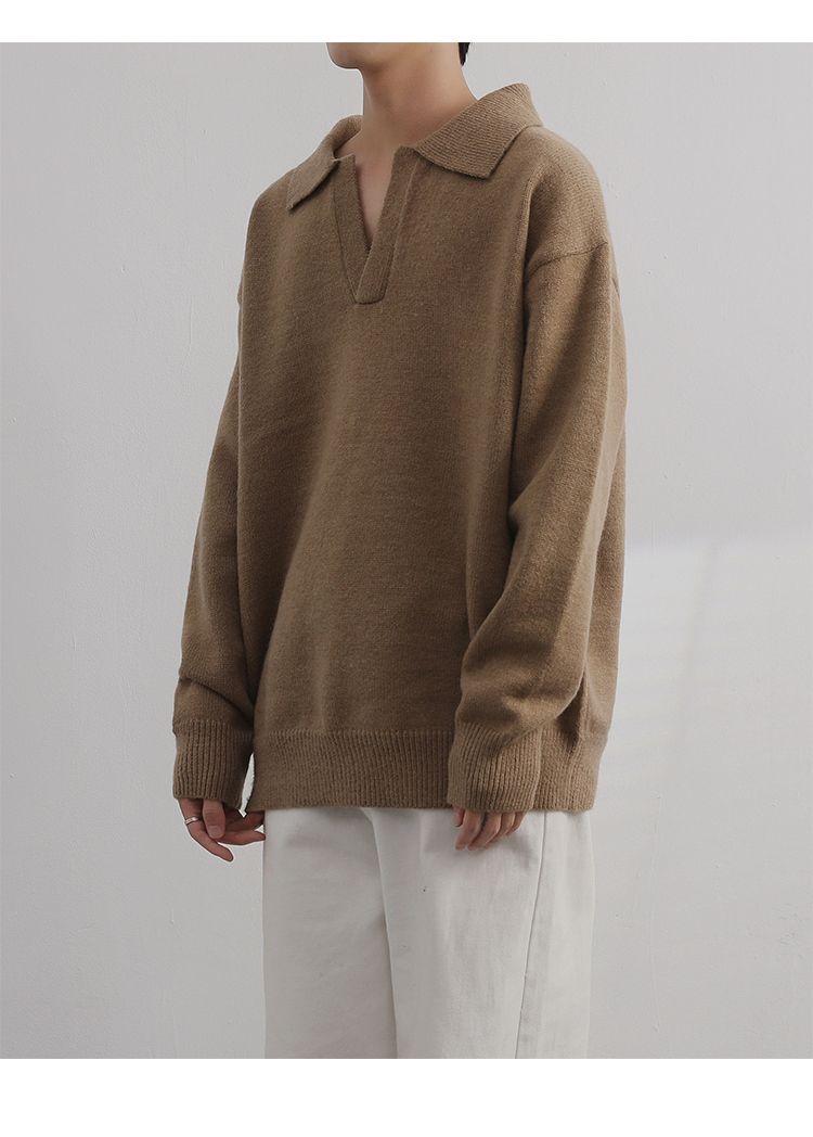 Pull à col Polo pour hommes, vêtements légers, tendance rétro, marque, ample et chaud, à revers_voghion.com