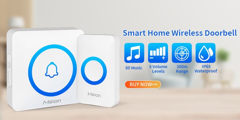 Meian Akıllı Ev Kablosuz Güvenlik Kapı Zili IP65 Su Geçirmez Dış Mekan Kapı Zili 60 Şarkı 5 Ses Seviyesi Ayarlanabilir Zil Kiti_voghion.com