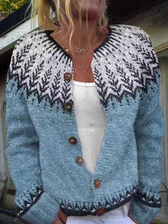 Cardigan etnico in maglia jacquard | Maglione pullover boho (S-5XL, oltre 30 colori)_voghion.com