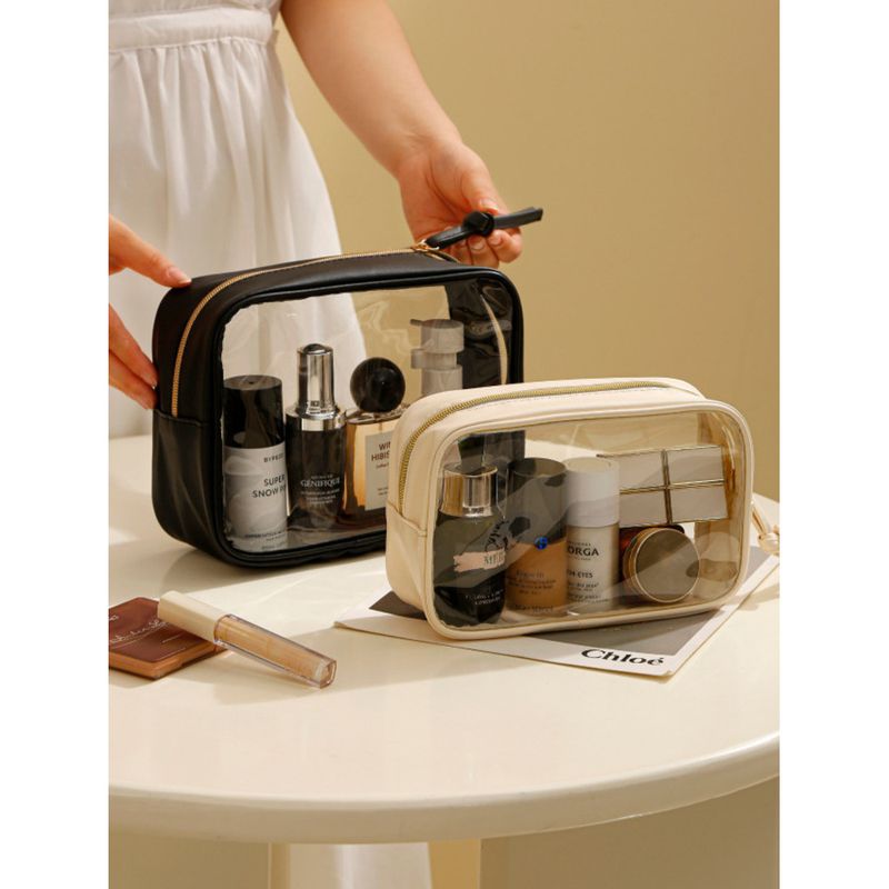 Borsa da toilette trasparente approvata dalla TSA, organizer per cosmetici in PVC trasparente, grande capacità e impermeabile, custodia per il trucco da viaggio portatile_voghion.com