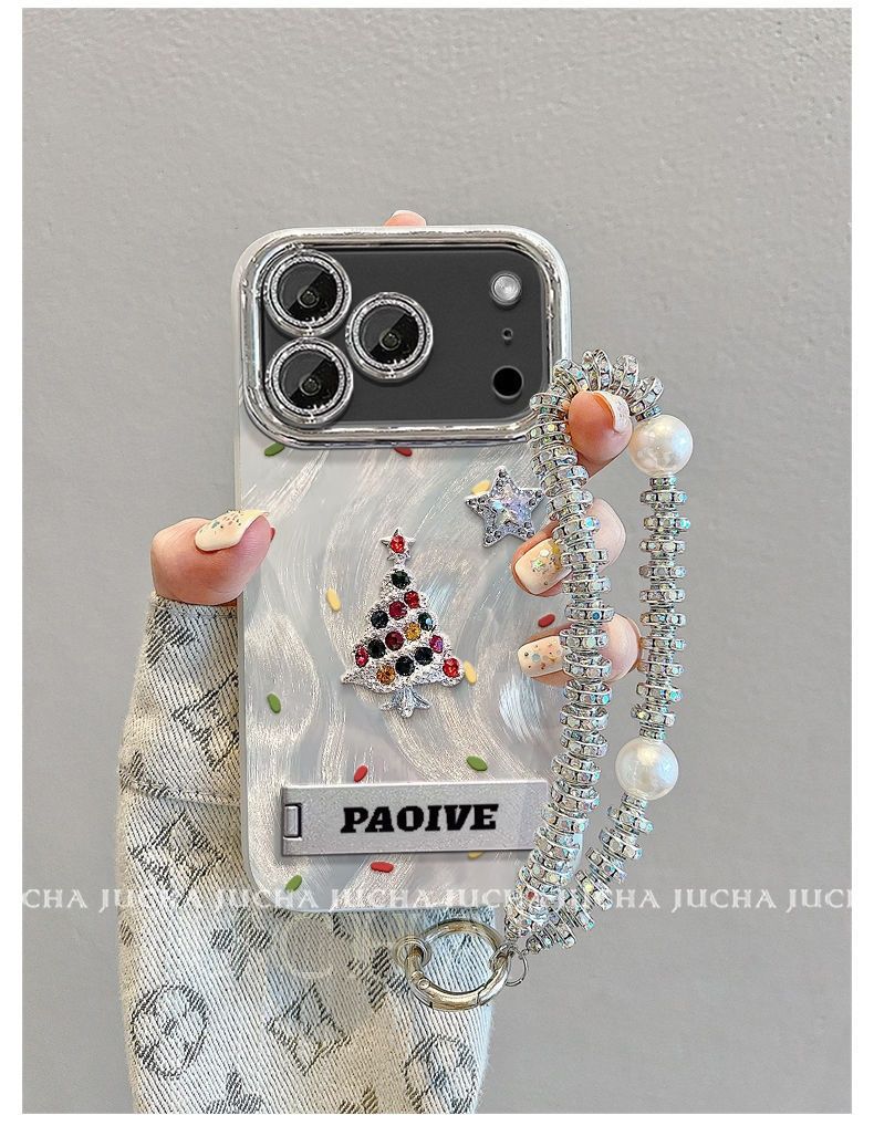 50704555550<=3 Compatible avec chaîne de suspension Coque de téléphone antichoc à couverture intégrale pour iPhone 17 Pro Max, motif sapin de Noël 3D_voghion.com