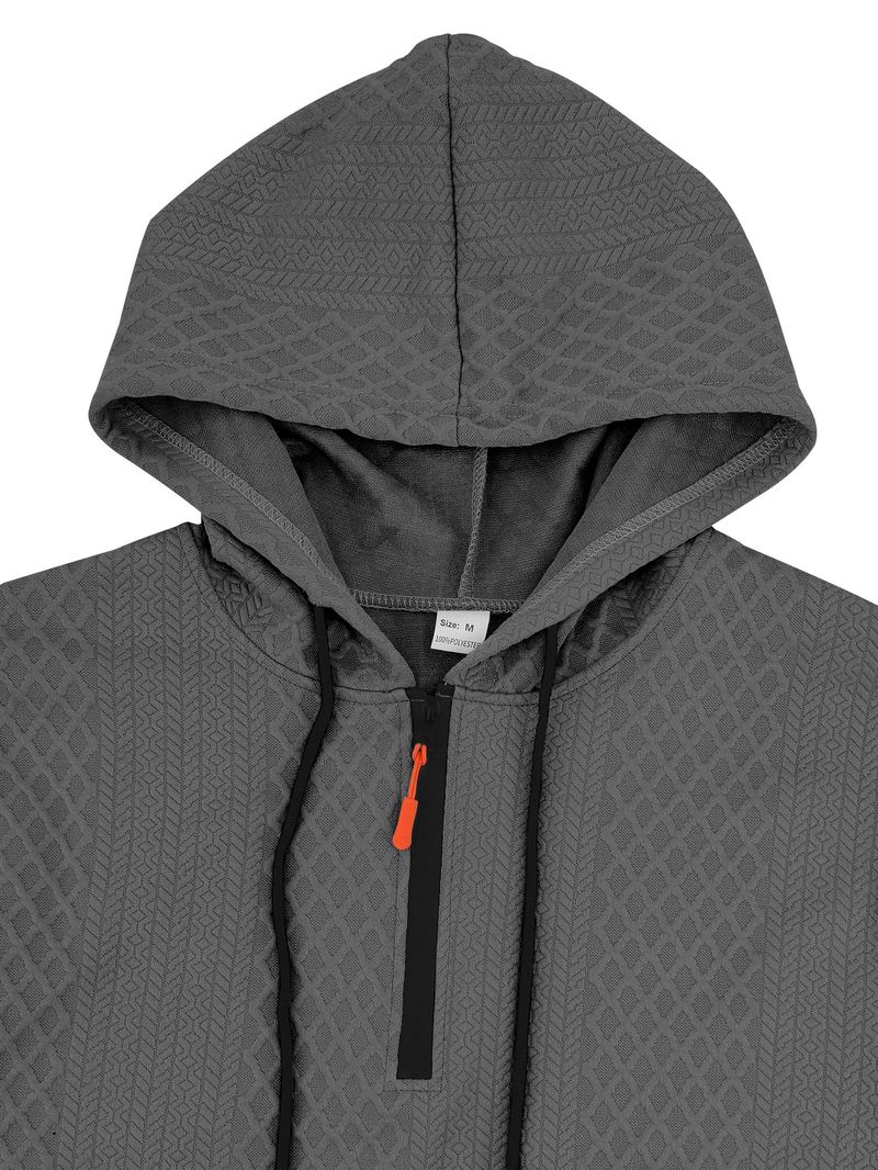 Herrenbekleidung – Kapuzenpullover mit Reißverschluss und Jacquard-Details – Streetwear-Pullover mit mehreren Taschen | Lässige Sportbekleidung in Weiß/Grau/Schwarz/Khaki/Armeegrün_voghion.com