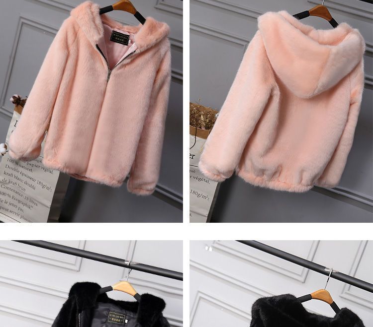 Schmaler, kurzer Damenmantel aus Kunstpelz aus Rex-Kaninchenfell – Plüschige Winterjacke mit Kapuze (Weiß/Gräulich/Schwarz/Rosa/Rot, S-3XL)_voghion.com