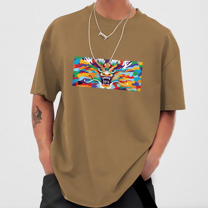 T-shirt da uomo 250g in cotone 100% con scollo rotondo, spalle larghe e manica corta, casual e stampata_voghion.com