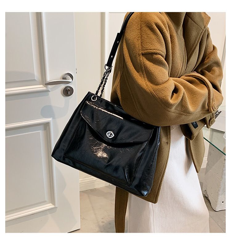 Borse Nuova Texture Pelle di Cera Olio Supporto Extra Large Donna Monospalla Moda Versatile Borsa a Tracolla_voghion.com