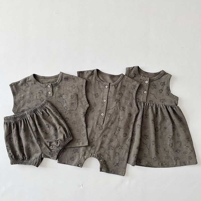 Ins Nordic Style Children's Suit Summer Cotton Children's Sleeveless Vest Fruit Floral Suit Baby Two Piece Suit_voghion.com