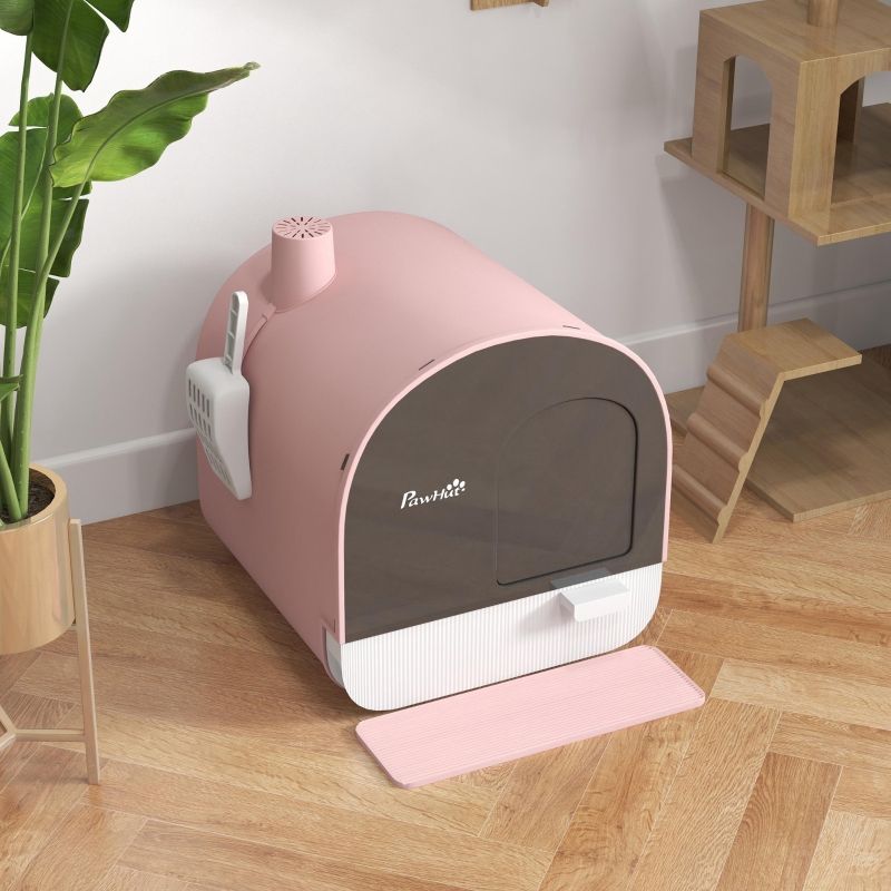 Katzentoilette con deckel, streuschaufel e Schmutzfangmatte, rosa/nero_voghion.com