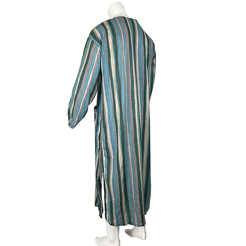 Muslim Robe New Style Men's Loose Door Stripe Long Sleeve Ready-Stock Ethnic Style Bodysuit_voghion.com