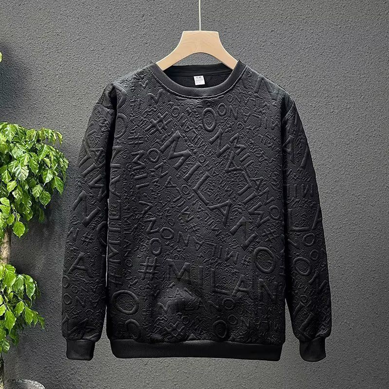 Nova tendência de outono masculina tecido de lã estilo de rua moda versátil moletom com capuz moderno gola redonda_voghion.com