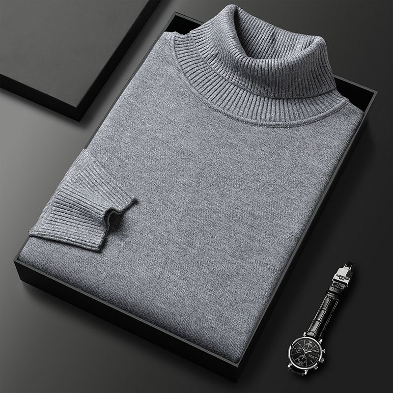 Men's high neck, solid color pullover, slim fit elastic sweater, suitable for middle-aged young people's autumn and_voghion.com