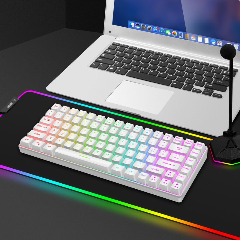 Teclado sem fio com 84 teclas, teclado para jogos luminoso com carregamento, teclado com fio para laptop de mesa tipo C_voghion.com