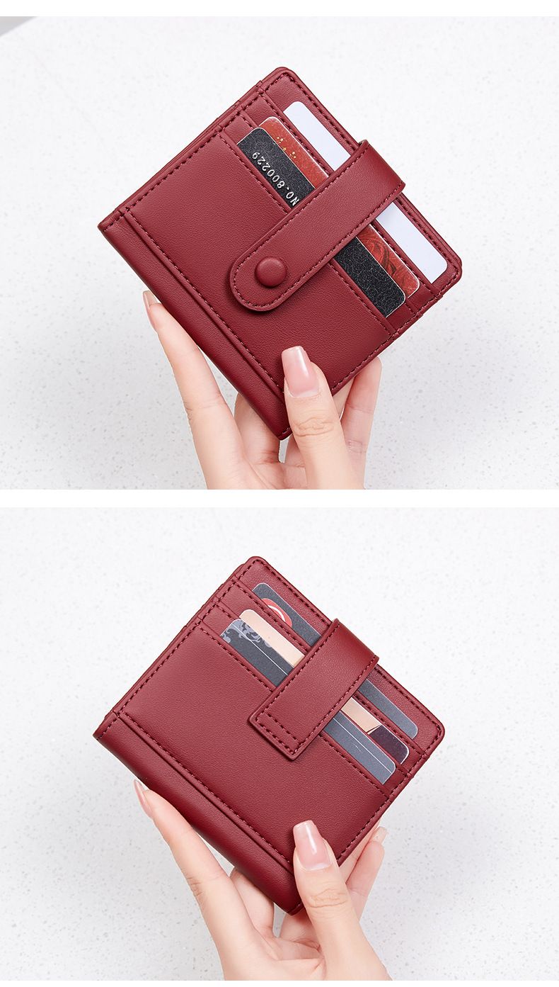Cartera para mujer y hombre, antimagnética, RFID, de poliuretano, con hebilla de color liso, para tarjetas de crédito, monedero pequeño y ligero._voghion.com