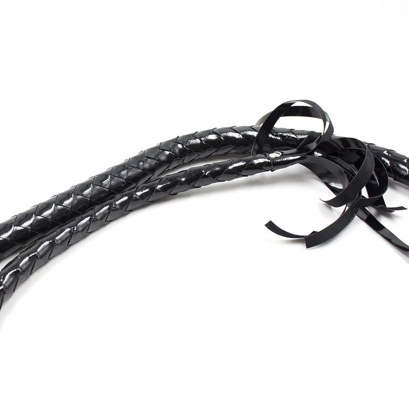 Prodotti sessuali SM in pelle nera lucida con anello di ferro, frusta dritta estesa, più di 1 metro, giocattoli sessuali, frusta per bondage, frusta con anello di ferro, frusta per baffi_voghion.com