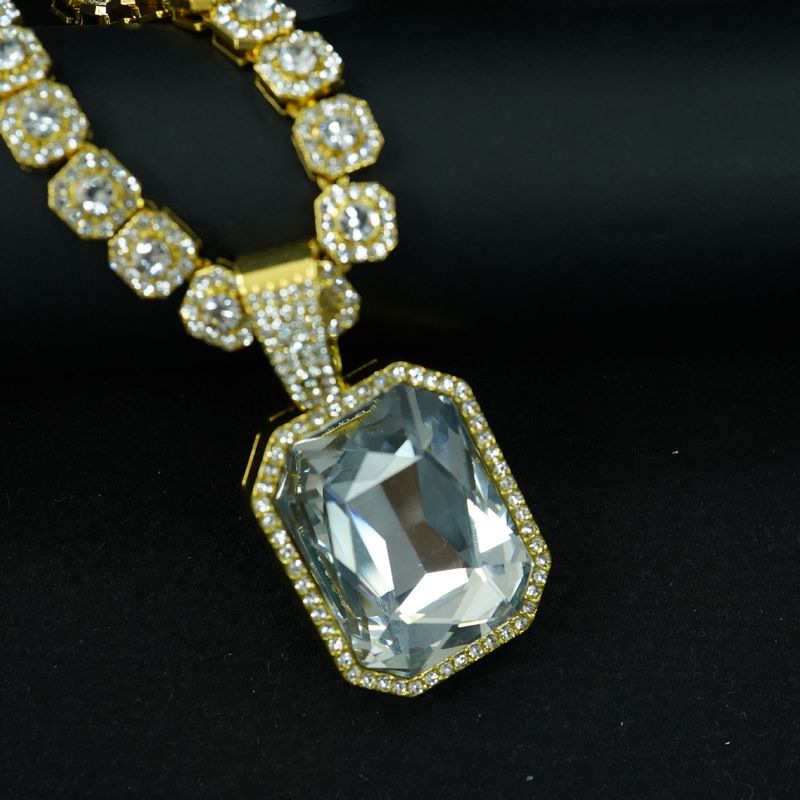 Ensemble de bijoux pour hommes, tendance, nouveauté, offre spéciale, chaîne cubaine en diamant avec pendentif en pierre précieuse colorée, collier classique pour hommes_voghion.com