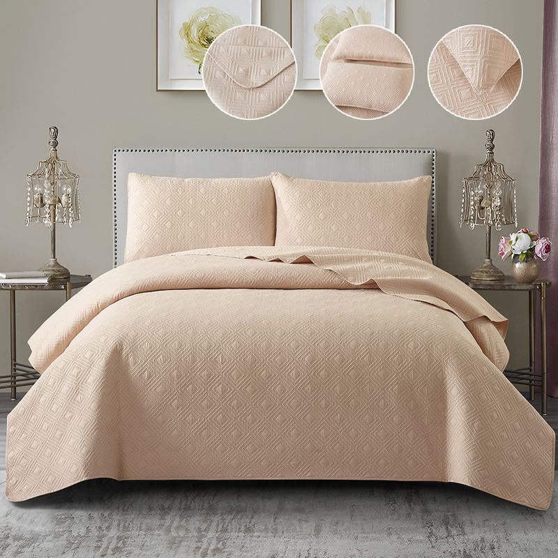 Bedspreads - Soft Bed Summer Quilt Lightweight Bedspread- Modern Style Leaf Pattern Coverlet For All Season - 3 Piece (1 Quilt, 2 Pillow Shams)_voghion.com