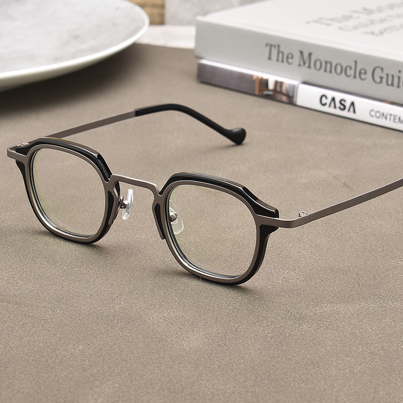Anti Tempestade Preta Mesmo Estilo para Homens Lentes Planas Quadradas Ultra Leves Óculos para Miopia Armação Pequena_voghion.com