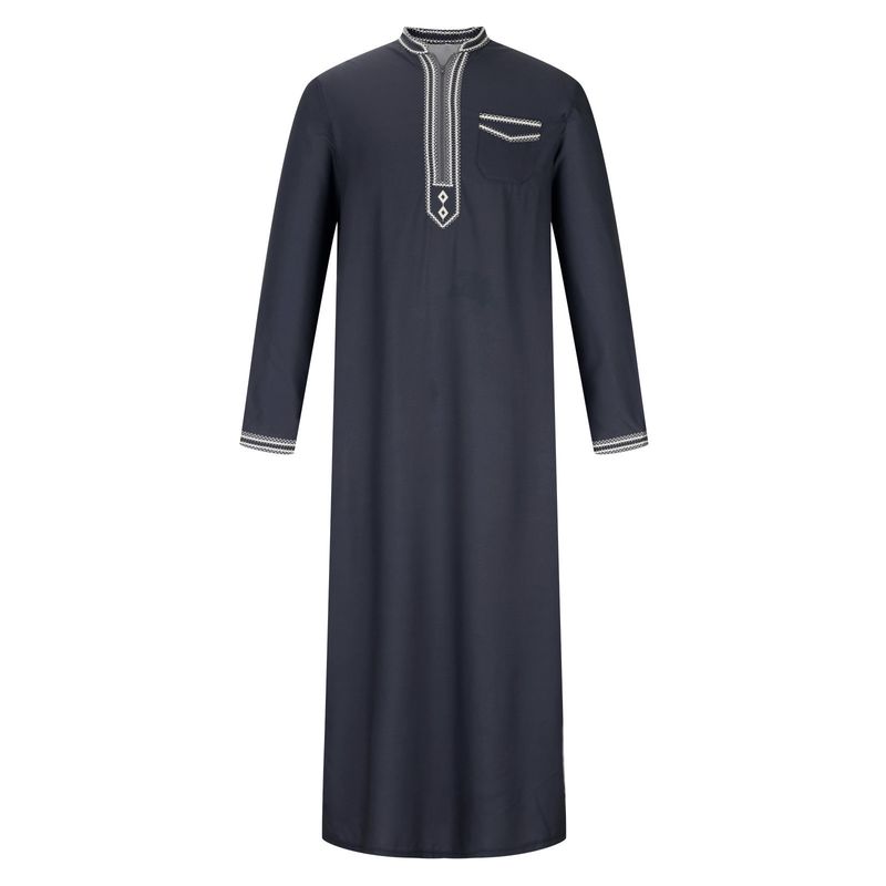 Men's Clothing Men's Muslim Robe Stand Collar Printed Ethnic Style Loose And Comfortable Jumpsuit_voghion.com