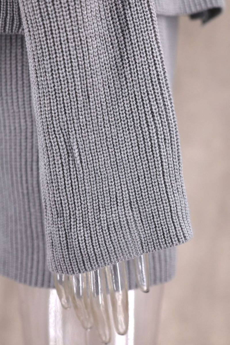Trendy Rib-Knit Sweater Dress Set With Flared Sleeves & Notched Collar - Autumn/Winter Matching Outfit (Grey/Ivory/Angora Red/Brown)_voghion.com