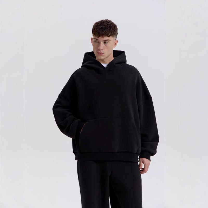 Felpa in pile da uomo, tinta unita, pullover da coppia, ampia, di media lunghezza, alla moda_voghion.com