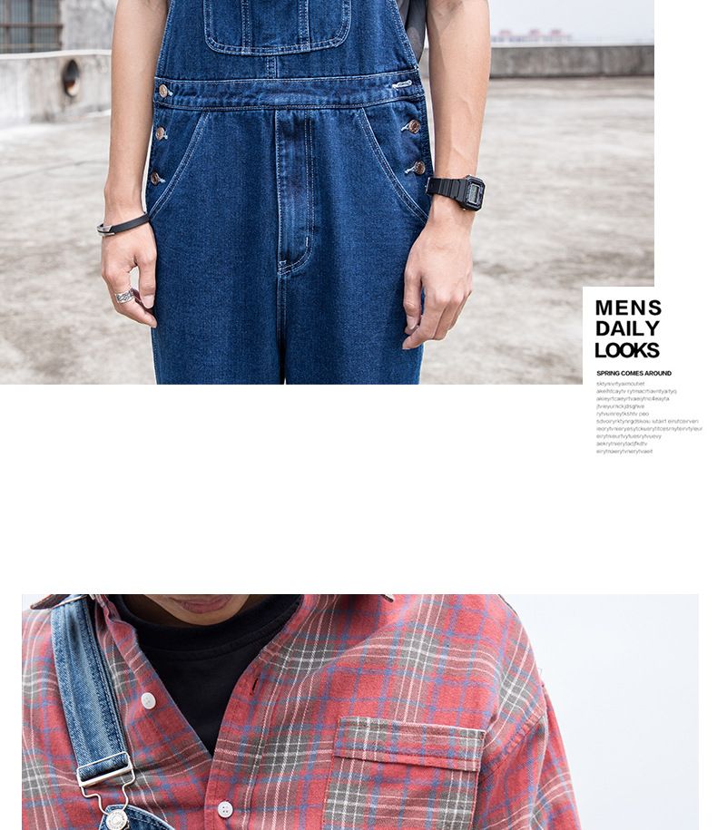 Man's clothing Blue overalls for men loose straight leg unisex work pants Overalls with suspenders_voghion.com