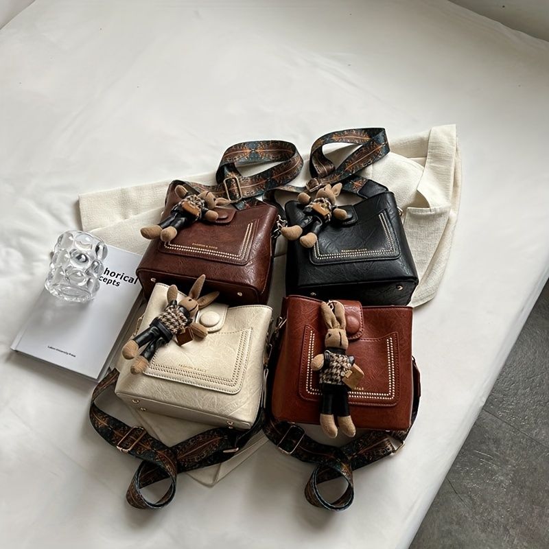 Vintage Minimalist Bucket Solid Color Shoulder Bag, Women's Mini Crossbody Bag & Purse_voghion.com