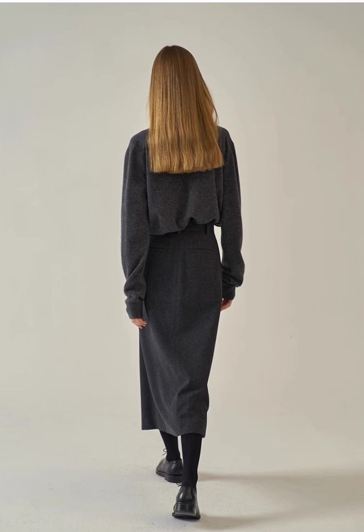 Halflange, wollen A-lijnrok met hoge taille, herfst en winter_voghion.com