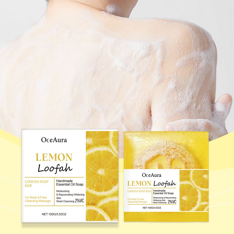 OceAura Lemon Luffa Bath Soap Lemon Soap Body Mild Cleansing Oil Control Refreshing Cleansing Bath Soap_voghion.com