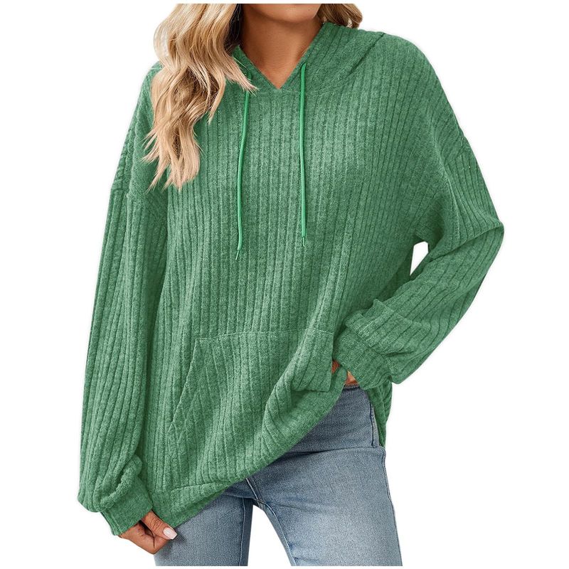 Felpa da donna con cappuccio e costine, nuova collezione autunno inverno 2025, tinta unita, manica lunga_voghion.com