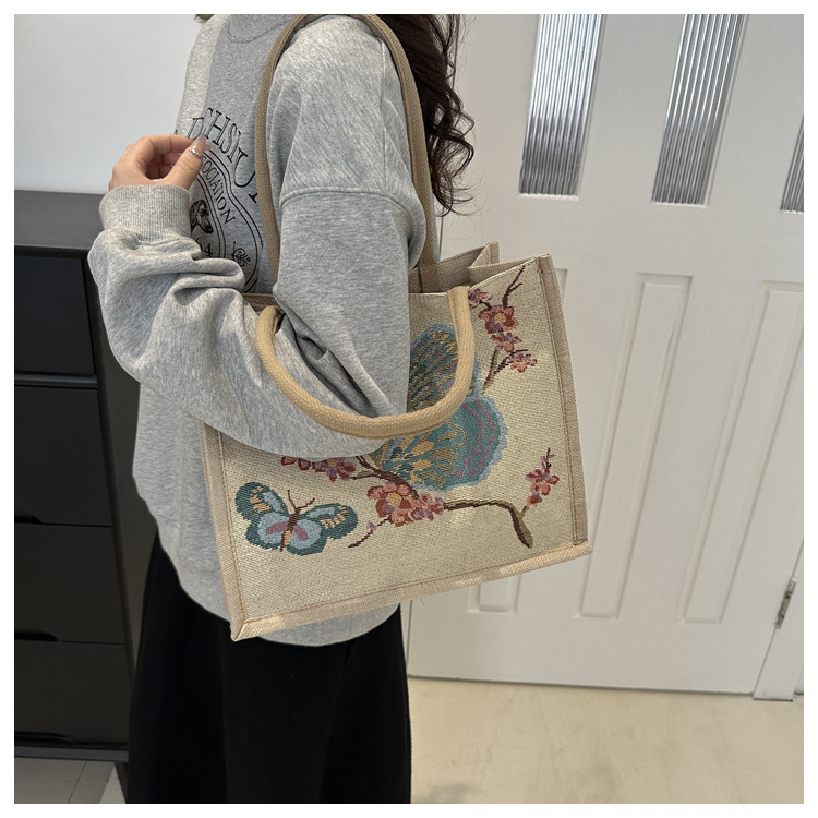 Ethnic Style Cartoon Elephant Xishuangbanna Tourism Handbag, Women's Shoulder Bag, Embroidered Canvas Bag_voghion.com