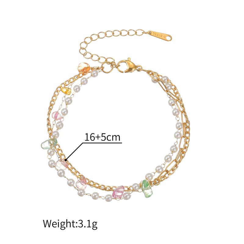 Bohemian Style Fashion Bracelet Gold Stainless Steel Colorful Crushed Stone Multi-layer Stacking Jewelry_voghion.com