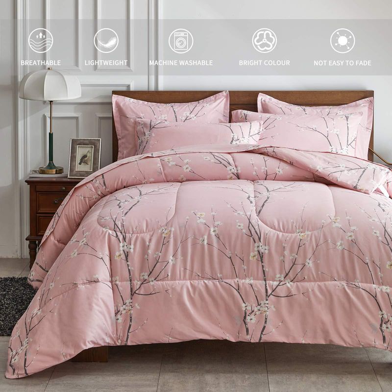 Pembe Erik Çiçeği Nevresim Takımı - Yorgan Kılıfı ve Yastık Kılıflı, Yumuşak Polyester Kapitone Yorgan - Romantik ve Yumuşak Ev Dekorasyonu_voghion.com