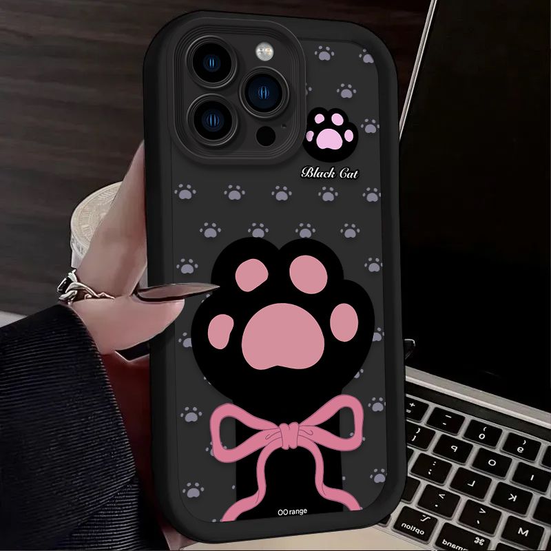 Süße Katze Hund Klaue Bowknot Matte Fall für iPhone 16 15 14 13 12 11 Pro Max X XS X S Max XR SE 2020 7 8 Plus iphone16 Rückseite_voghion.com