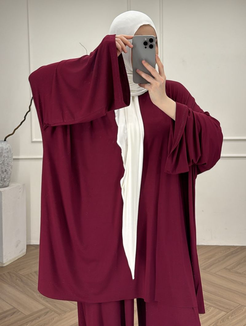 New Arrival Modest Muslim Women's Outfit - Loose Fit Long Sleeve Top & Pants Set, Breathable Modal Fabric, Elegant Solid Color_voghion.com
