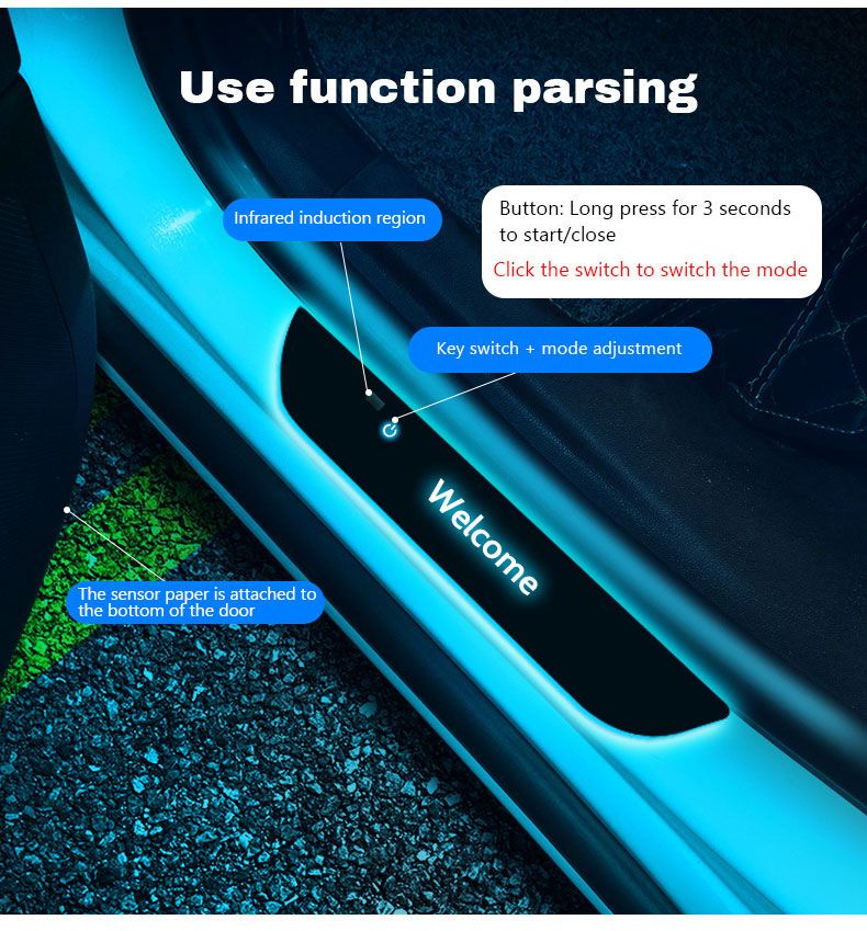 Lampada da soglia per portiera auto, proiettore di benvenuto, luce di soglia, alimentazione USB, luce di benvenuto a LED mobile a pedale_voghion.com