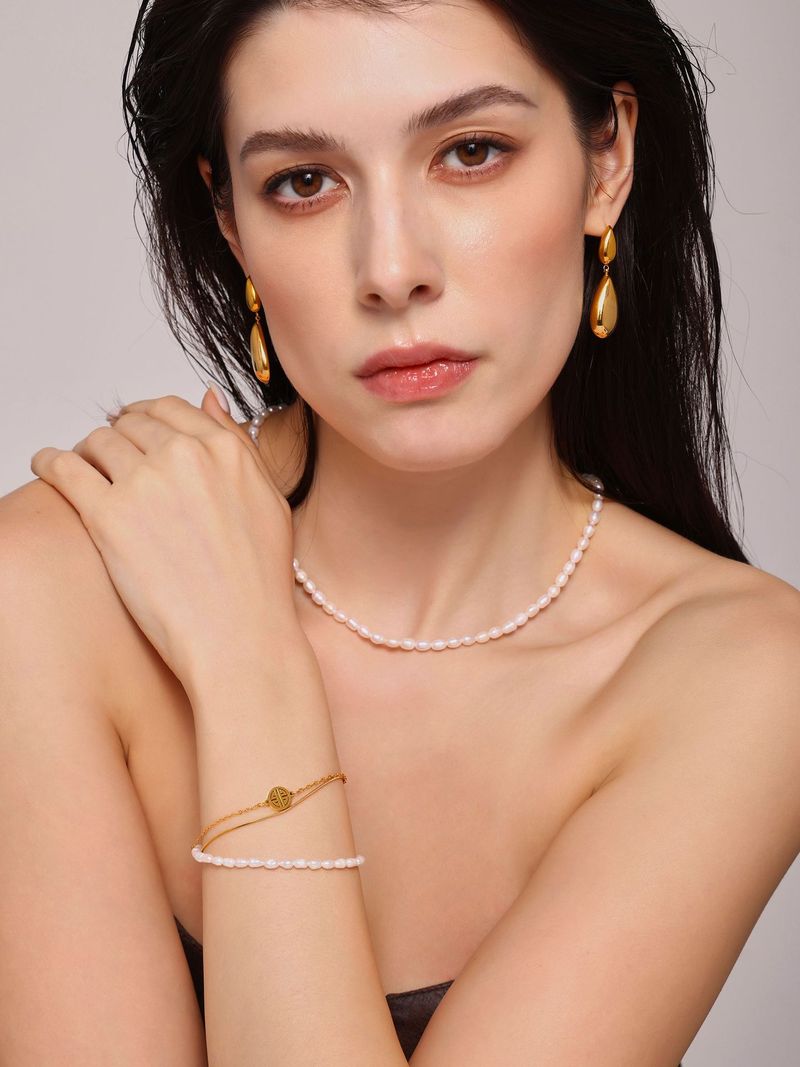 Fang Tang Ins Retro Design, Simple Three-layer Fu Brand Freshwater Pearl Bracelet, Titanium Steel Bracelet For Women_voghion.com