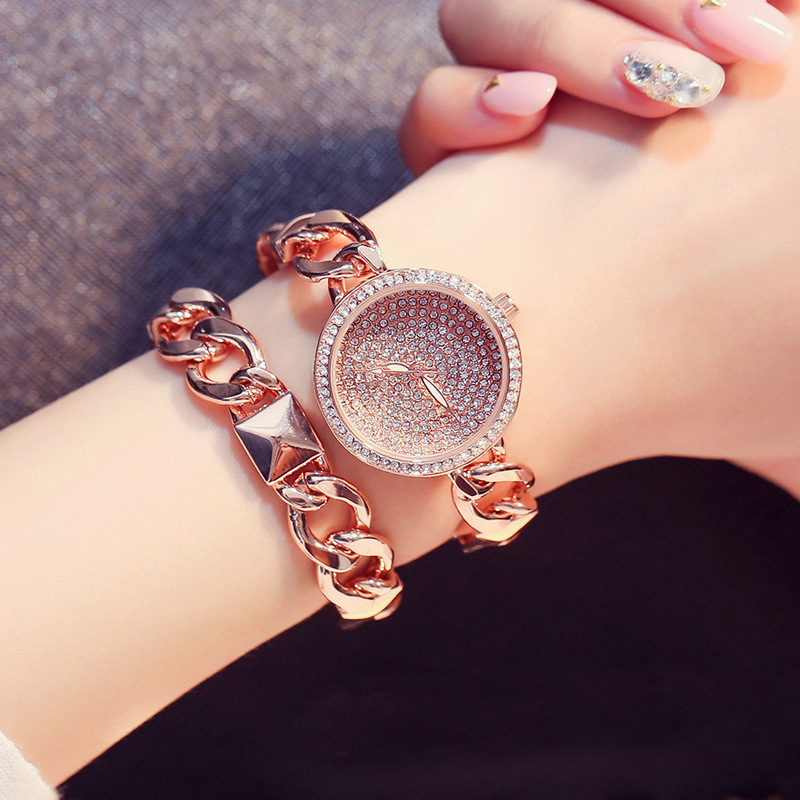 Cacaxi-Uhr für Damen, Roségold, Volldiamant, Kette, Artikel, modischer Trend, wasserdichte Quarzuhr_voghion.com