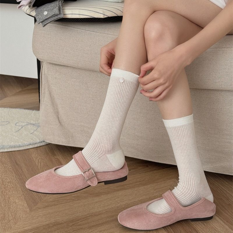 Cienkie Ins Koreańskie Muszle Guziki Midi Damskie Proste Pionowe Paski Jednolity Kolor Oddychające_voghion.com