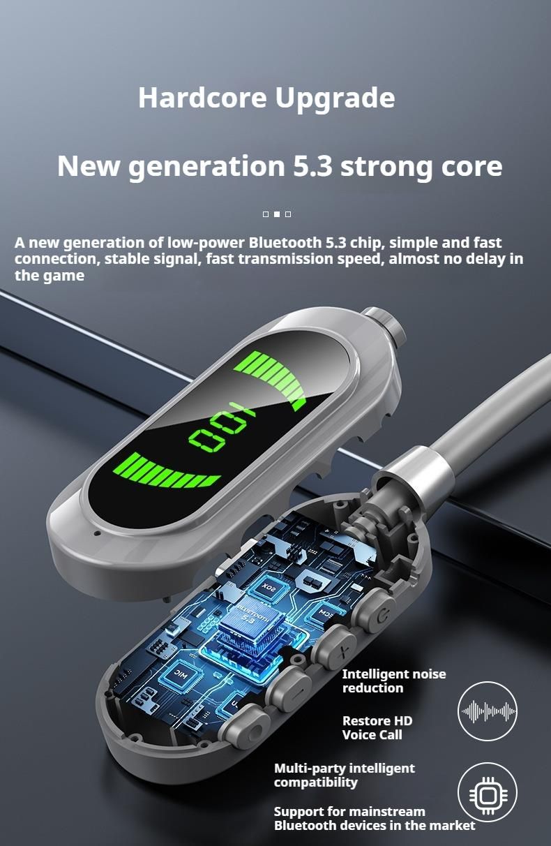 LED Super Power Bluetooth 5.3 Earphones HiFi Sound Earbuds Magnetic Wireless Headphones Sports Waterproof Neck-hanging Headsets_voghion.com