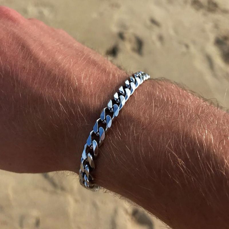 Yamaler Men Bracelet Chain Plated Stainless Steel Hip Hop Geometric Cuban Link Bracelet Fashion Jewellery_voghion.com