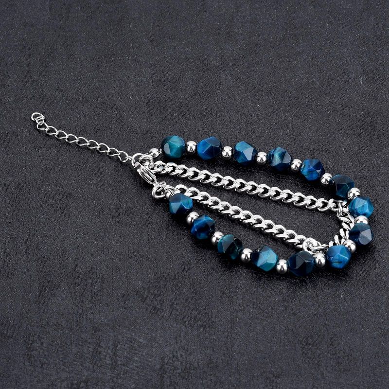 Zweifarbiges Eckperlenarmband aus Titanstahl mit Jade-Verzierung, doppellagig, elegant, hochwertig und edel, Unisex_voghion.com