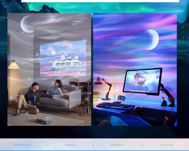 Proiettore di cielo stellato aurora boreale, controllo APP, luce notturna laser, streaming live, altoparlante Bluetooth, lampada con atmosfera lunare_voghion.com