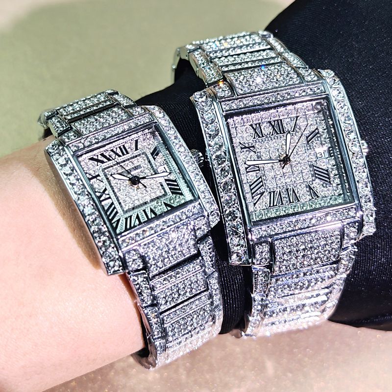 Hip Hop Starry Sky Diamond Square Horloge Volledige Diamant Kalender Koppel Mannen En Vrouwen Horloge Vlindersluiting Horloges_voghion.com
