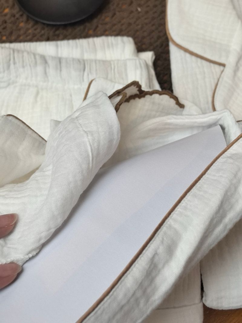 Women's Sleepwears New Style Organic Pure Cotton Double Layer Cotton Yarn Embroidery Lace Short Sleeved Pants Long Sleeved Pants Home Clothes Suit_voghion.com